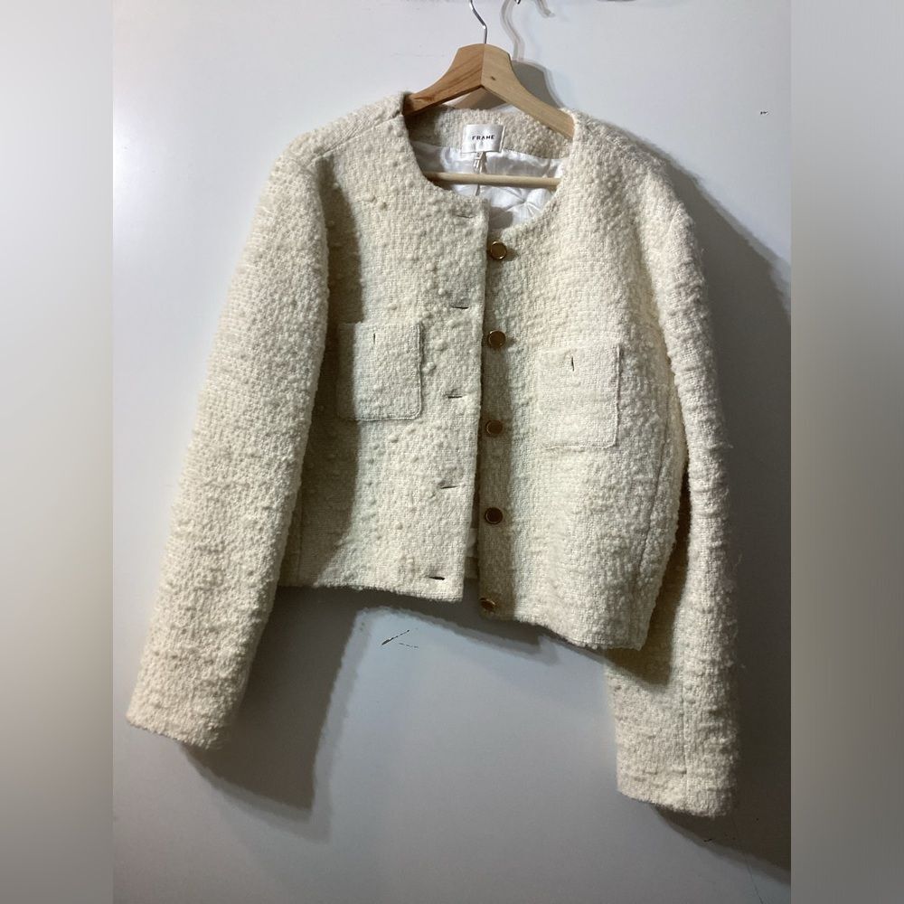 Frame Cropped cotton-blend bouclé-tweed jacket In Cream - Picture 14 of 17